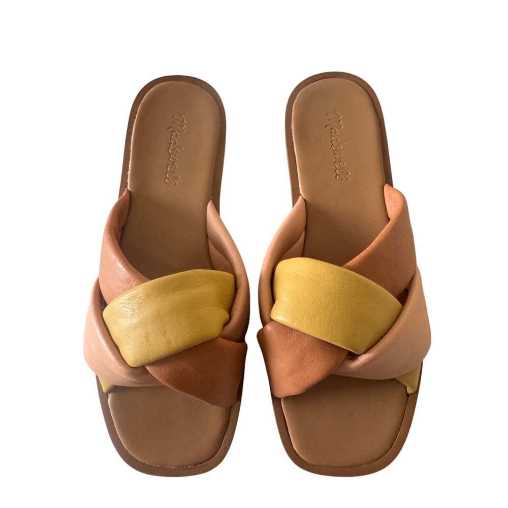 Madewell Sandals‎ Womens 7 Colorblock The Kiera Knotted Slide Leather Flat Peach